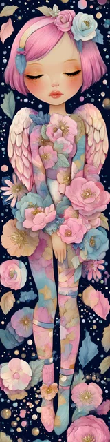 Free kawaii angel bookmark featuring floating flowers kawaii angel